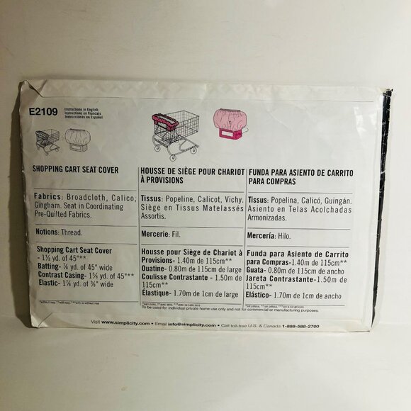 Baby Shopping Cart Seat Cover Sewing Pattern Simplicity 2106 E2106 Cut Complete - Picture 3 of 5